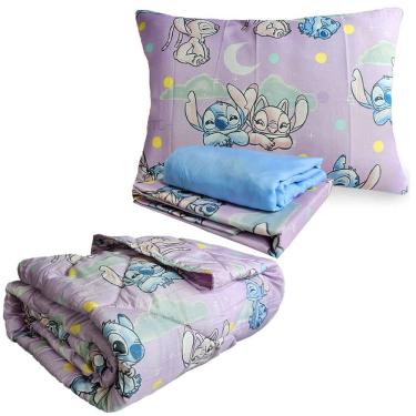Imagem de Kit Jogo de Cama + Edredom Infantil Stitch Solteiro Estampado Com 4 pecas Lepper