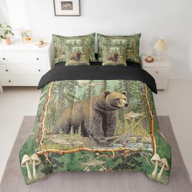 Imagem de Feelyou Conjunto de edredom de urso, tamanho Queen, 7 peças, cabana infantil, caça, pesca, para meninos, meninas, adolescentes, conjunto de cama respirável para decoração de quarto