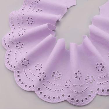 Imagem de ZNZAKKA Acabamento em renda com ilhós, acabamento em renda de algodão bordado roxo para roupas, acessórios, artesanato, decoração de casa