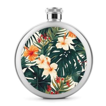 Imagem de Cantil de aço inoxidável, tropical verão havaiano impressão de flor frasco de metal clássico frasco de bolso garrafa de anca garrafa de viagem garrafa portátil de licor