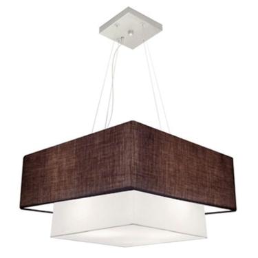 Imagem de Lustre Pendente Duplo Quadrado Vivare Md-4066 Cúpula em Tecido 50x35cm Café - Branco - Bivolt
