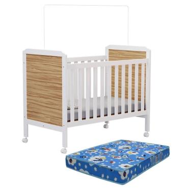 Imagem de Berço Americano Cloe 2 Em 1 Branco Brilho/amêndoa Com Colchão Baby Physical - Móveis Peroba