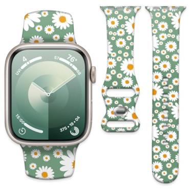 Imagem de Pulseira de silicone macio de 38 mm, 40 mm, 41 mm e 42 mm, pulseira de substituição com fecho clássico para Apple Watch Series SE 10, 9, 8, 7, 6, 5 Utral (margarida)