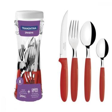 Imagem de Faqueiro Tramontina Ipanema Vermelho Pote Plástico 24 Pçs, Vermelho, 2