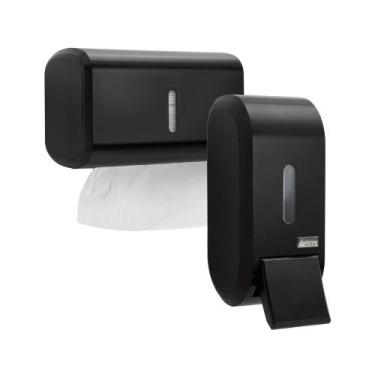 Imagem de Kit Toalheiro Médio Dispenser Saboneteira 400ml Residencial Empresa Es