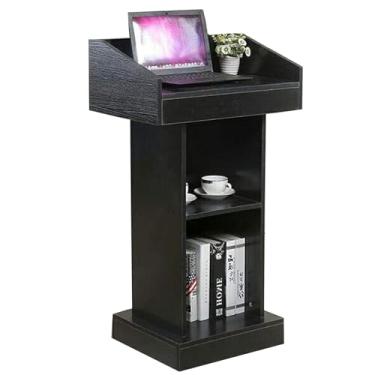 Imagem de Podiums Suporte de pódio de madeira, mesa de pódio de treinamento de professores com palestras de prateleira de armazenamento