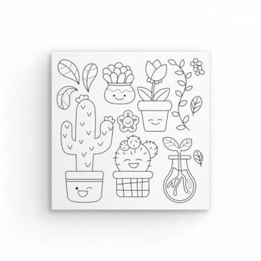 Imagem de Tela Para Pintura Infantil Colorir Pintar Canvas 20x20cm (Plantas)