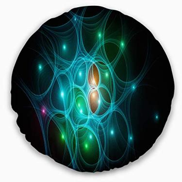 Imagem de Sala de estar redonda com círculos espaciais fractais azul claro Designart, sofá, almofada de alta qualidade + capa de almofada impressa em ambos os lados 50 cm