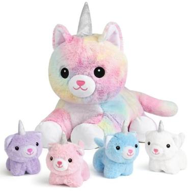Imagem de Brinquedos de pelúcia para gatos Unicórnio KMUYSL Cat Mommy com 4 gati