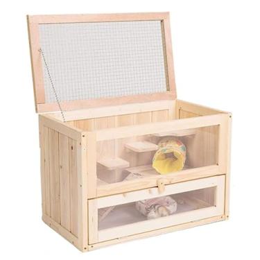 Imagem de Gaiola de hamster de madeira maciça tipo gaiola de porquinho da índia caixa de reprodução de madeira com telhado aberto casa gaiola interna habitat para animais pequenos