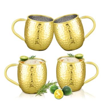 Imagem de UNISWEET Conjunto de 4 canecas de mule Moscou, caneca de cobre com padrão de pedra galvanizada, forro de aço inoxidável 304, perfeita para vinho, cerveja, bebida fria, bar, festa, presentes (cobre