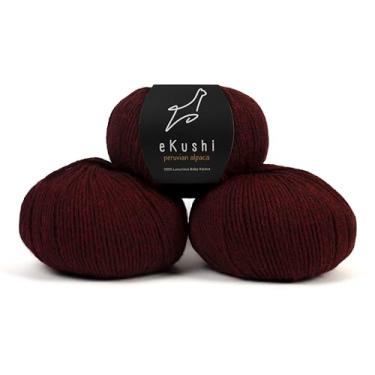 Imagem de eKushi - 100% lã de fio de alpaca para bebês – Feito no Peru – Conjunto de 3 novelos (150 g, 5,3 oz) em mais de 40 cores, celestial macio e perfeito para tricô e crochê (marrom escuro – sólido)
