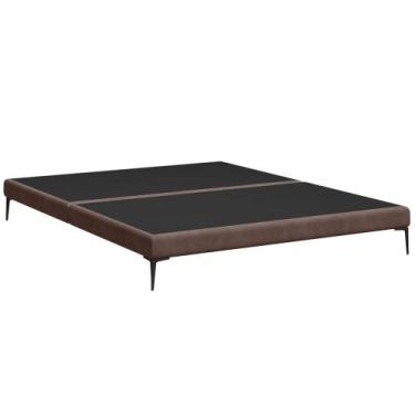 Imagem de Cama Queen Base Box 158cm Pés Ferro Susano Veludo Marrom Z04 - Mpozena