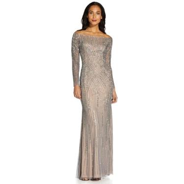 Imagem de Adrianna Papell Vestido feminino com contas e ombros de fora, Esterlina, 44