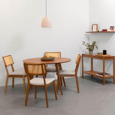 Imagem de Conjunto Mesa de Jantar Square Laminada Redonda Natural - 1,18m + 4 Cadeiras Lalá Encosto Palha Creme Assento - Cru