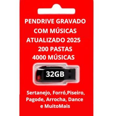 Imagem de Pen Drive 32GB Gravado Com Músicas Atualizado 2025 - Sertanejo, Forró, Piseiro, Pagode, Arrocha, música eletônica, dance e Muito Mais. Contém 200 pastas e aproximadamente 4.000 músicas.