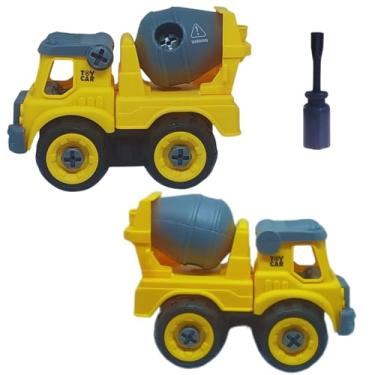 Imagem de Caminhão de Brinquedo Desmontável com Betoneira, 13,5 x 10 cm, Amarelo e Cinza, com Ferramenta (Caminhão Betoneira)