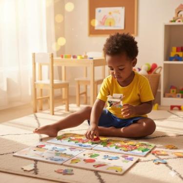 Imagem de Brinquedo Educativo Pedagógico Em Madeira Jogo De Encaixe Infantil (Kit Faz/Frut/Veic/Dino)