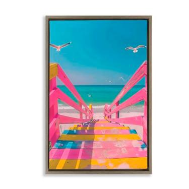 Imagem de Stupell Industries Arte de parede em tela flutuante marrom retrô rosa para escadas de praia, design por LSR Design Studio, 63 x 43 cm