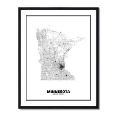 Imagem de Susie Arts Pôster de arte abstrata de mapa rodoviário de Minnesota State 28 x 35,5 cm, decoração de parede, escritório em casa, escola, sds021