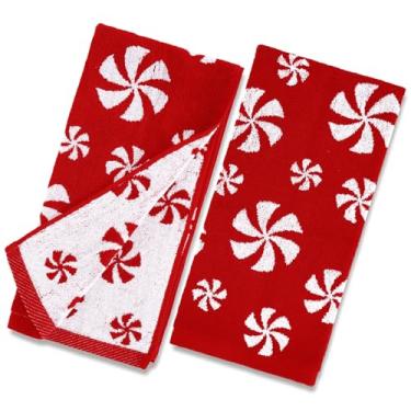 Imagem de JarThenaAMCS Toalhas de mão de Natal pacote com 2 toalhas decorativas de doces de menta vermelha branca toalha de banheiro de algodão para limpeza de secagem de cozinha, 75 x 35 cm