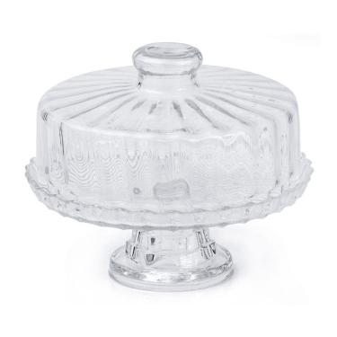 Imagem de Prato para bolo, boleira, de vidro com tampa e base