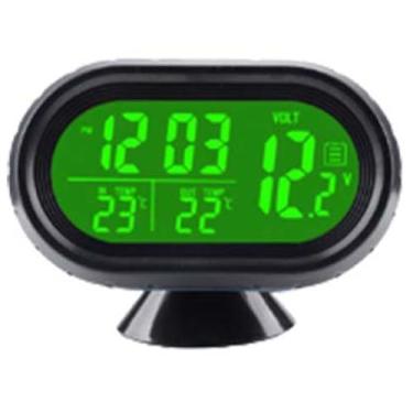 Imagem de Riloer Termômetro digital para carro de 12 V, voltímetro, relógio, monitor de alarme, laranja + verde, detector LCD, visor LED, medidor automático multifuncional, tensão, congelamento, temperatura