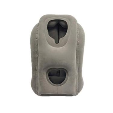 Imagem de Almofada inflável de viagem, almofada de suporte de pescoço, 50 x 35 cm, almofada de ar portátil com orifícios de ventilação (cinza)