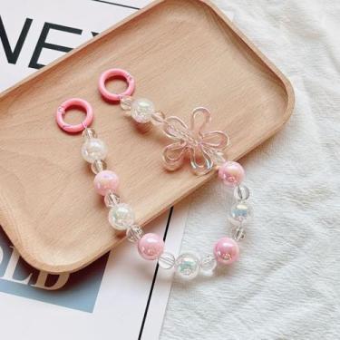 Imagem de Corrente de telefone celular com contas de acrílico antiperda chaveiro copo de água pingente bolsa fone de ouvido corrente para câmera
