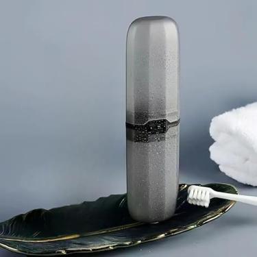 Imagem de Suporte para escova de dentes e pasta de dente com copo de enxágue, copo de enxágue de banheiro de plástico doméstico, conjunto de copos de escova de viagem (preto)