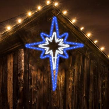 Imagem de GLOWNOVA grande estrela de belém cintilante de 43 "x 32", pré-iluminada 216 led super brilhante decoração de natal ao ar livre com 11 funções e temporizador à prova d'água para parede de fes
