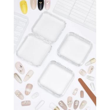 Imagem de Caixa de armazenamento de unhas com 3 peças, caixa de armazenamento de plástico transparente retangular transparente com fita adesiva lateral (1 folha) para esposa, namorada, 7,7 x 7,5 x 1,6 cm