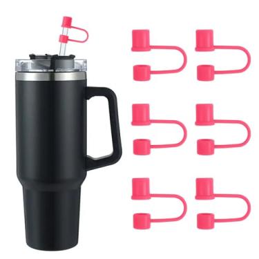 Imagem de 6 peças de capa de canudo de silicone, capa de palha Stanley, capa de cobertura de palha reutilizável de 10 mm, rosa