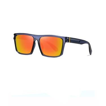 Imagem de Óculos de sol polarizados masculino feminino unissex quadrado escuro óculos de sol moda sunnies condução pesca SY6077, Armação azul transparente | Lente espelhada vermelha, Normal