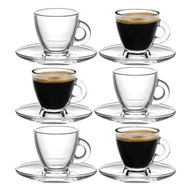 Imagem de BOHEM'S Xícaras de café expresso, 90 g pequena Demitasse de vidro transparente, conjunto de 6, xícaras e pires, copos de dose expresso, xícaras de café expresso transparentes, Tazas de Cafe Expreso