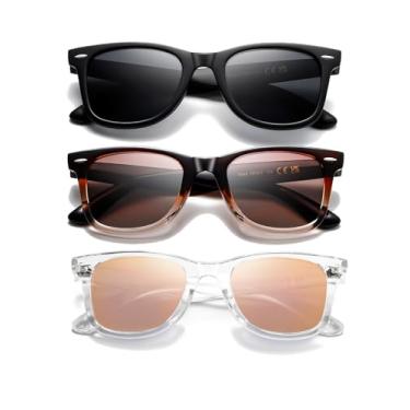 Imagem de (Pacote com 3) Óculos de sol retrô para mulheres e homens, lentes espelhadas clássicas para dirigir óculos de sol modernos, Cinza preto + marrom gradual + rosa transparente