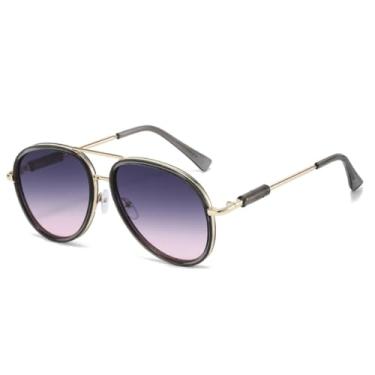 Imagem de JRLLFD Óculos de sol masculinos com lentes duplas, armação vintage com gradiente UV400, espelhado e feminino (cinza, cinza e rosa)
