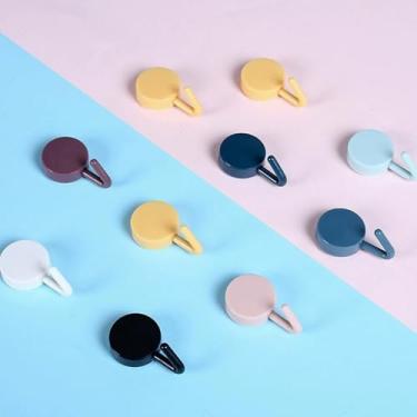 Imagem de 10 ganchos adesivos fofos ganchos utilitários redondos coloridos, para decoração de parede, para pendurar chapéu, toalha, chave, suporte de parede para casa, cozinha, banheiro, escritório