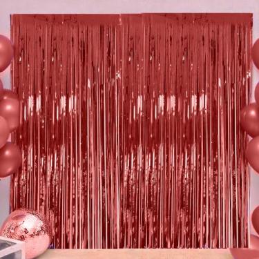 Imagem de 2 peças de cortina de alumínio de 0,9 m x 2,4 m, adereços de franja de alumínio metálico para celebração de aniversário e Natal (ouro rosa)