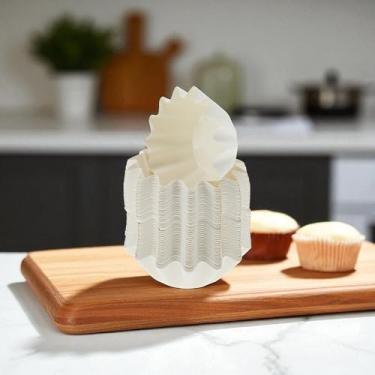 Imagem de Generic 50 peças de forros de cupcake grandes plissados copos descartáveis para assar cartolina revestimento PET branco 4,5 x 3 cm