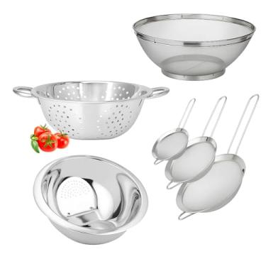 Imagem de Kit 4 Peças Cozinha Escorredor Massa Arroz Telado Peneiras