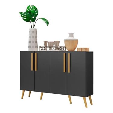 Imagem de Aparador Buffet 4 Portas Retrô Viena V3606 Preto/Natural Preto/Natural