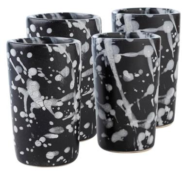 Imagem de MEXTEQUIL Conjunto de copos de tiro de cerâmica artesanal artesanal - atiradores modernos de tequila e mezcal - Presente exclusivo de bar rústico para casa (respingo monocromático)