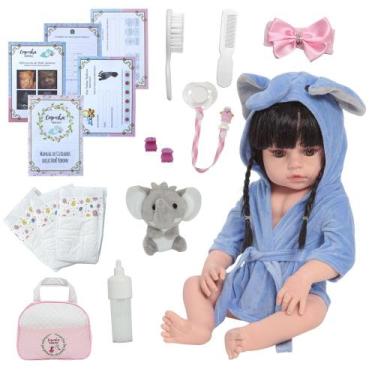 Imagem de Bebe Reborn 100% Silicone Morena Saída de Banho Elefantinho - Cegonha 