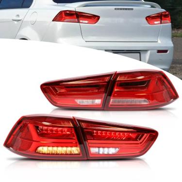 Imagem de Luzes traseiras VLAND compatíveis com Mitsubishi Lancer e EVO X 2008-2020 (não para Sportbacks/fortis/io), conjunto de luzes traseiras com seta sequencial, 1 par (vermelho e transparente)