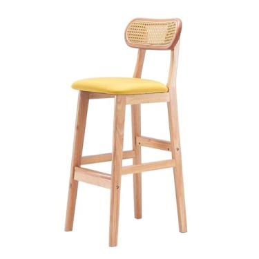 Imagem de Conjunto de 2 banquetas de bar de café da manhã de vime com assento acolchoado macio de linho ideal para balcão de bar e decoração de casa, cor bege