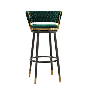 Imagem de Banquetas de veludo com pernas de metal preto cadeira alta com encosto estofado curvo balcão banco para cozinha ilha cadeira de jantar giratória (75 cm/29,5" azul) altura sentada 65/75 cm independente