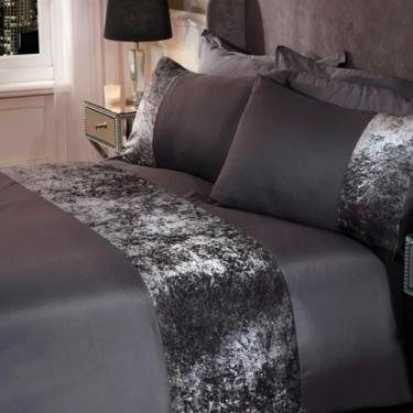 Imagem de Jogo De Cama Casal Queen 400 Fios Com Veludo Grafite 6 Pç - Casa Da Fa