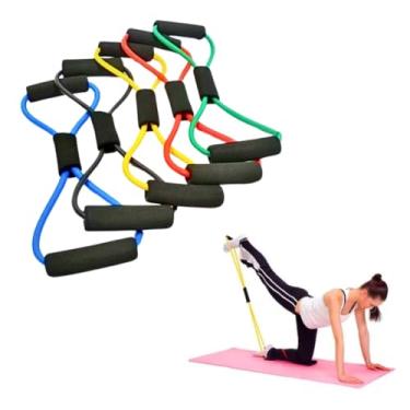 Imagem de Elástico de Tensão para Exercício, Ginástica, Fisioterapia, Borracha e Nylon, Resistência Forte/Média, Extensão até 300cm, com Manoplas em Polipropileno, 30g