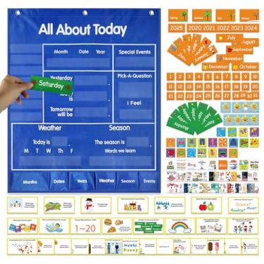 Imagem de Tabela de bolso para sala de aula, calendário de bolso para sala de aula em casa - agenda de atividades de aprendizagem pré-escolar para cartões de cartas, hora das palavras, material escolar em casa
